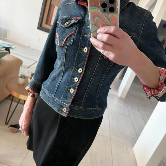 Authentic D&G Dolce and Gabbana Denim Jacket with Floral Lining Size 42 - Picture 3 of 12